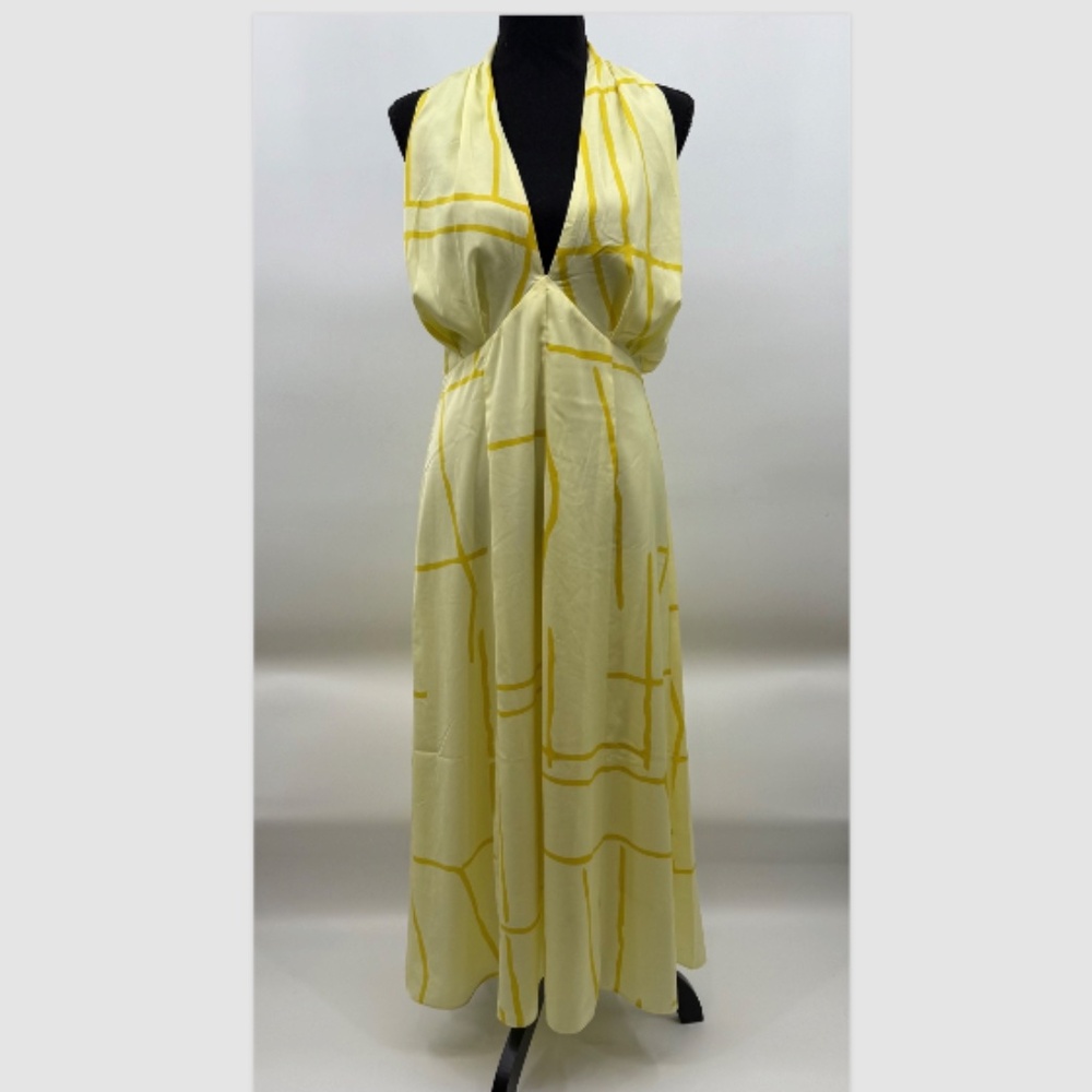 Banana Republic Dress Women 8 NEW Yellow Halter Midi Satin Sleeveless Summer